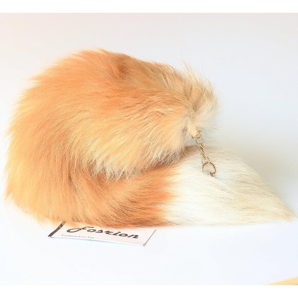 ⚡Golden Real Fox Tail Fur Keychain Clasp Fashion Charm Cosplay Toy Fabric Fur - Picture 3 of 9